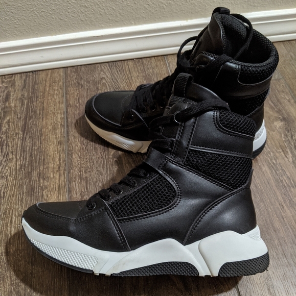 Will's Vegan leather Sneaker Black high top 'Chicago' style LIKE NEW 7.5 Euro 38 - Picture 4 of 8